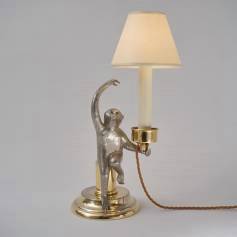 Hauy Pouigo monkey table lamp, silver plated bronze & brass, 1970`s Italian